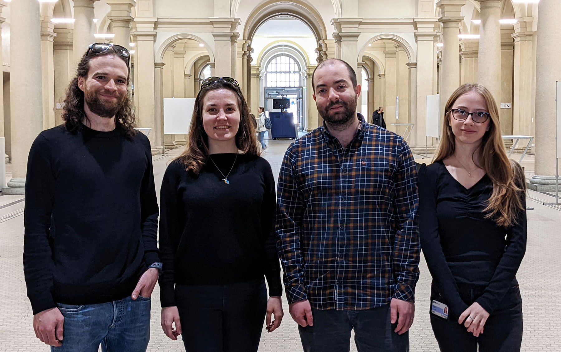 recent picture of our research group. left-to-right: Dr. Enea Maffei, Aisylu Shaidullina, Prof. Dr. Alexander Harms, Dorentina Humolli